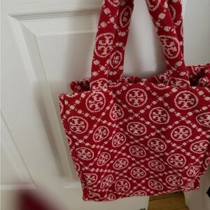 Tory Burch Red and White Patterned Tote